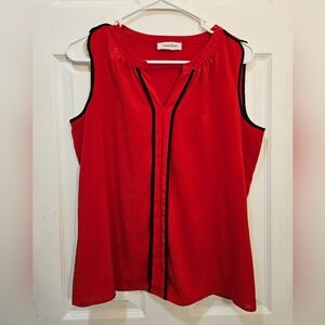 Calvin Klein Red and Black Trim Sleeveless Blouse
